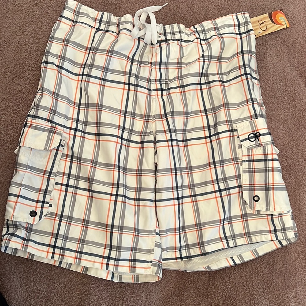 NWT- OP cargo swim trunks plaid size large